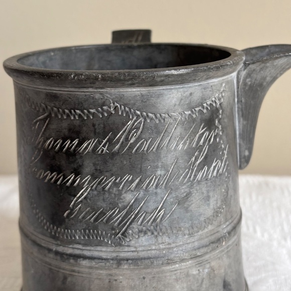 Antique Pewter Pint Tankard with Side Spout - Picture 7 of 7